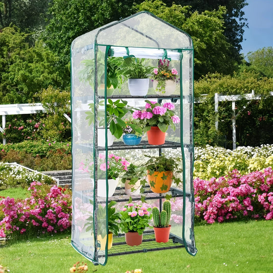 4 Tier Mini Greenhouse Portable Greenhouse with Rust Resistant Frame and PVC Cover for Winter Garden Patio Backyard Porch
