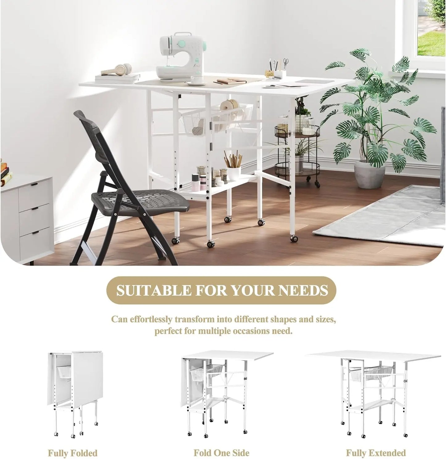 Height Adjustable Craft Table 59 Inch Wide With 2 Drawers