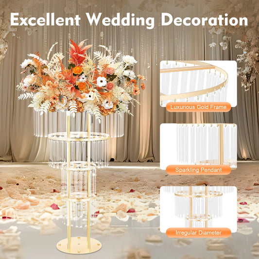 4-Tier Crystal Wedding Flower Stand, Decorative Shelves,37.4-Inch Height, Display Stands for wedding decoration