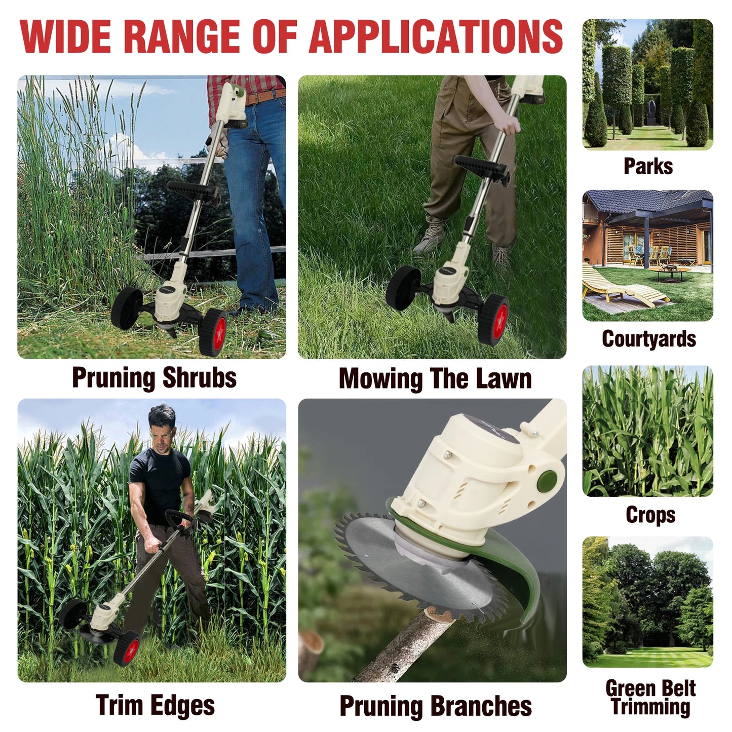 Cordless Grass Trimmer 21V 500W Lawn Mower With Wheels