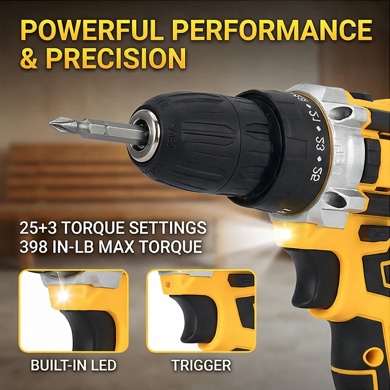 21V Electric Screwdriver Cordless Drill Set Yellow Home DIY Tool Kit