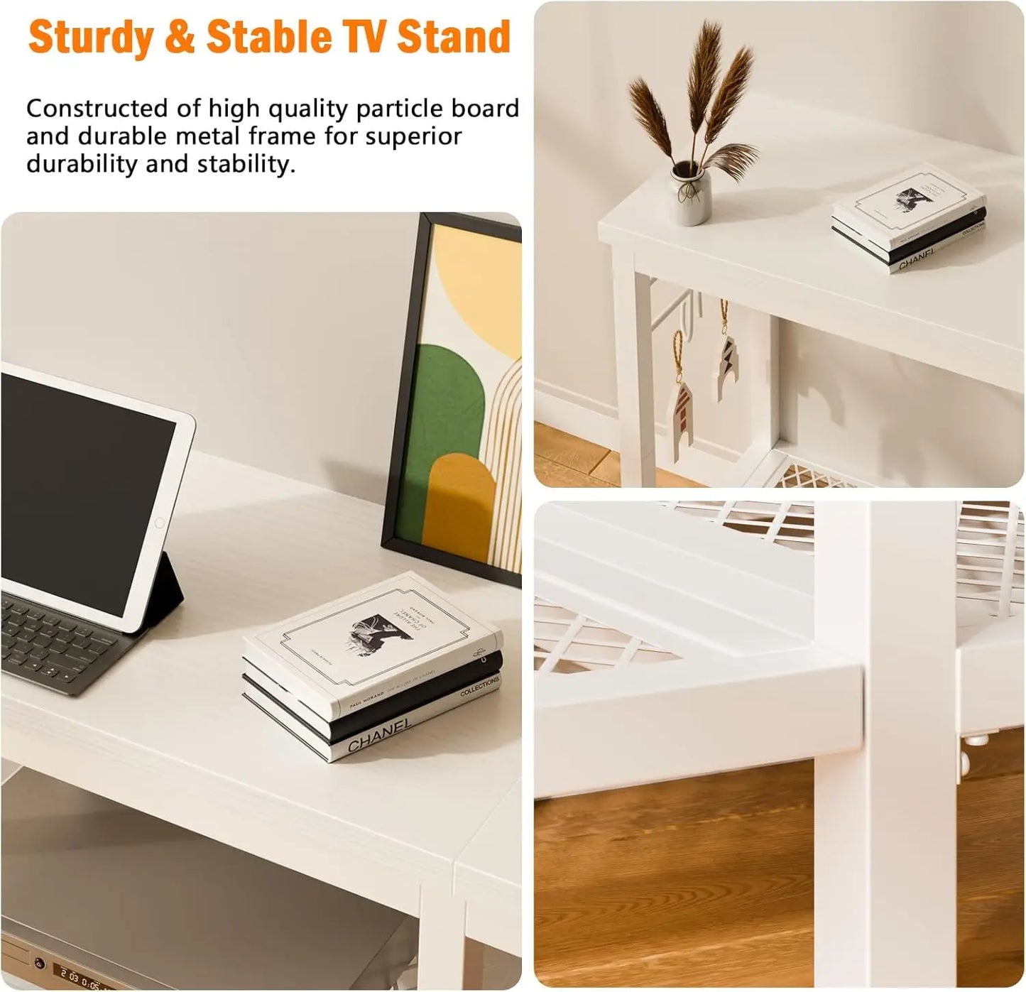TV Stand for TVs Up to 55 Inch Modern Entertainment Center with Open Storage Shelves and Soundbar Shelf for Living Room and Bedroom White