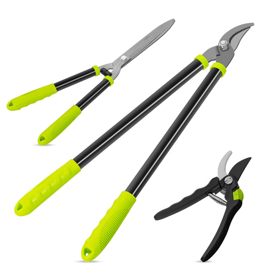 Deli 3-Piece Loppers, Hedge Clippers & Pruners Set, Heavy-Duty Garden Tools for Tree & Shrub Care, Branch Cutter & Tree Trimmer