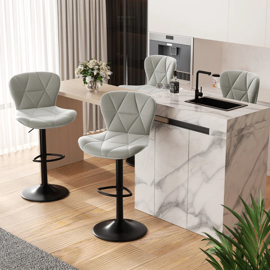 2 Pcs Bar Chair 360 Degree Rotation Adjustable Height Faux Leather Upholstered with Backrest Modern Bar Furniture for Dining Room Kitchen