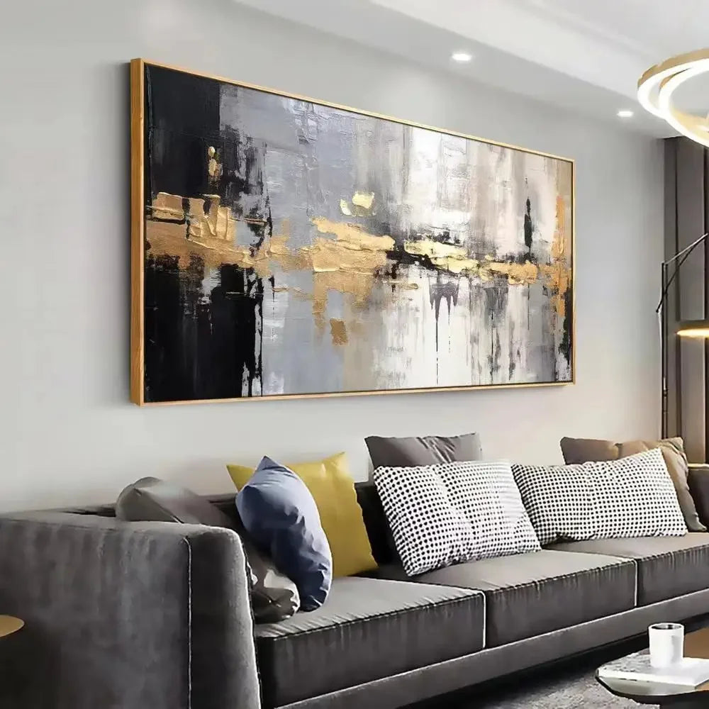 Golden Yellow Abstract Line Art Canvas Wall Decor Modern