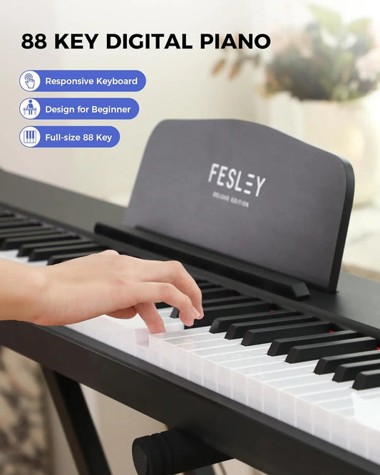 Fesley Weighted Piano Keyboard 88 Keys Full Size Electric Keyboard Piano for Beginners Portable with Sustain Pedal