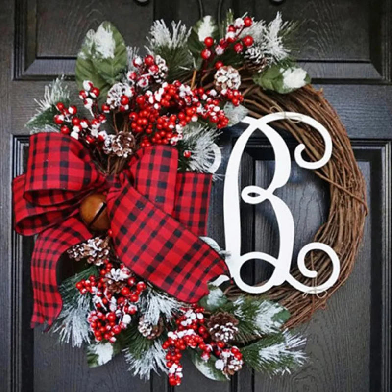 38cm Christmas Letter Wreath Red Fruit Door Decoration