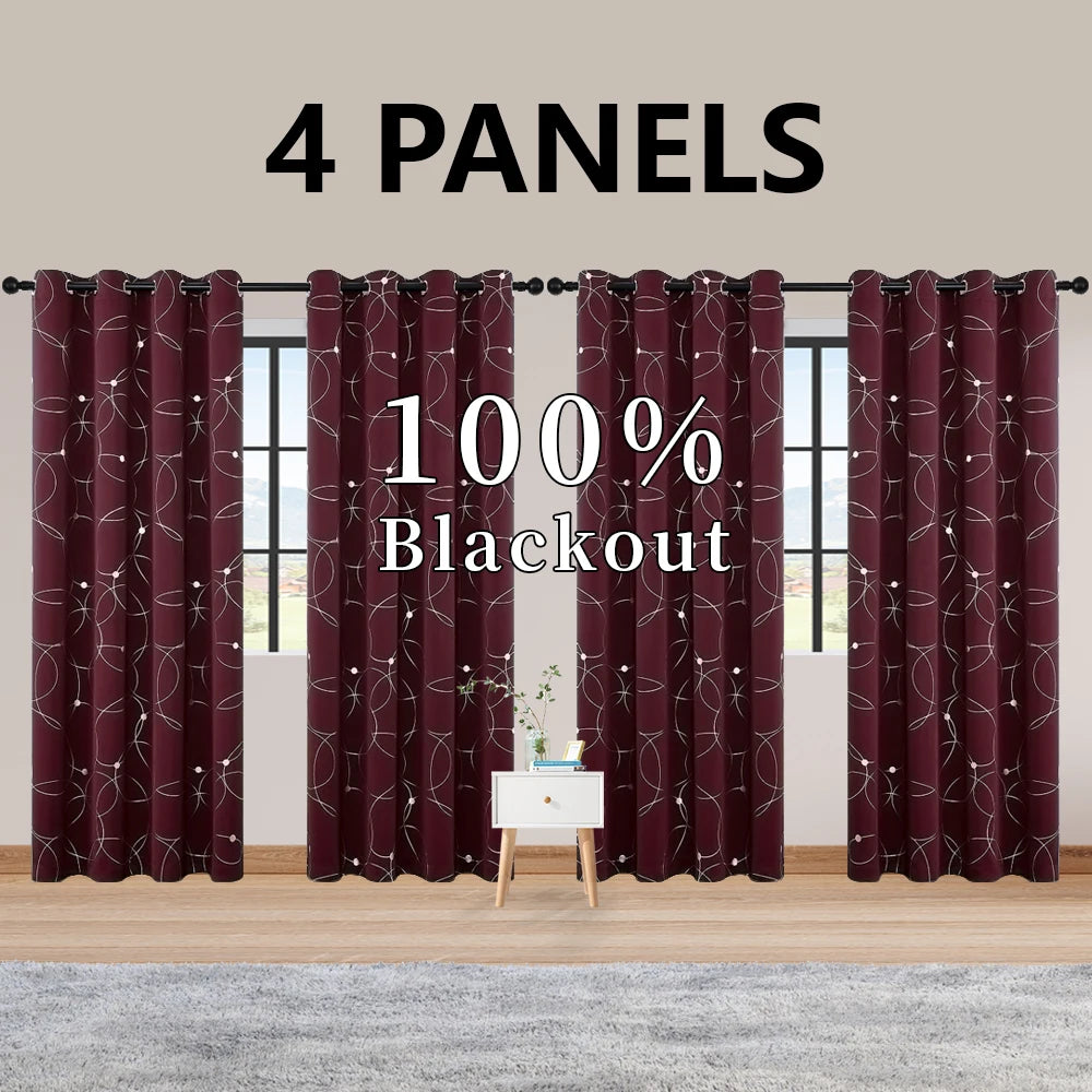 4 Pack Blackout Curtains Grommet Insulated Room Darkening Foil Print Bedroom