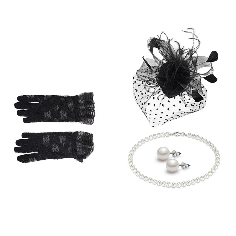 Elegant Womens Fascinators Set Mesh Tea Party Hat Gloves