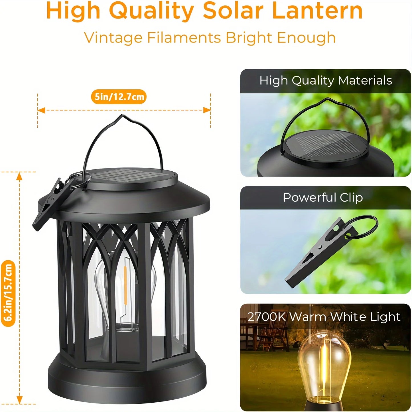 2 Pack Upgraded Solar Lantern Lights Outdoor Warm Light