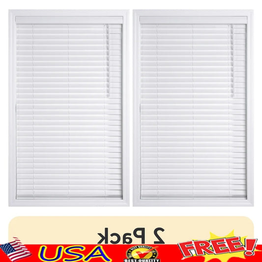 2 Pack 2 Inch Cordless Faux Wood Horizontal Blinds White Privacy Window Covering Easy Install Indoor Safety Light Control