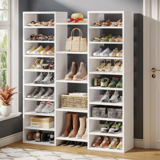 Tribesigns 14 Tier Shoe Rack Freestanding Tall Shoe Shelf White Wooden Shoe Storage Cabinet with 22 Open Cubbies 46 Pairs Wide