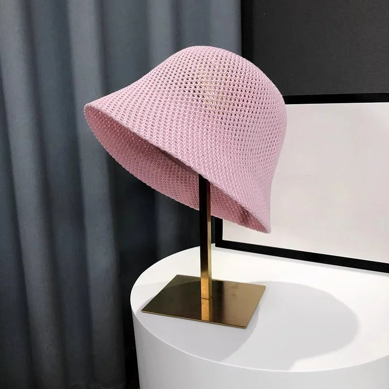 Women Bucket Hat Summer Hollow Out Thin Breathable Sun Hat Female Beach Panama Cap Fold Outdoor Japanese Lesure Fishierman Cap