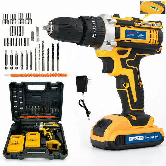 21V Electric Screwdriver Cordless Drill Set Yellow Home DIY Tool Kit